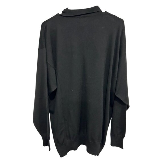 Neiman Marcus Mens Black Merino Wool Polo Sweater L Made In Scotland - Picture 2 of 9